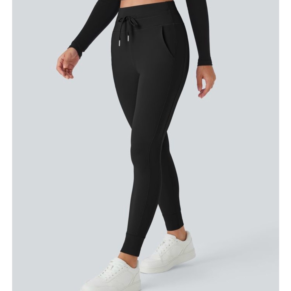 HALARA Softly Slim Black High Waisted Drawstring Joggers with Ankle Cuffs XS